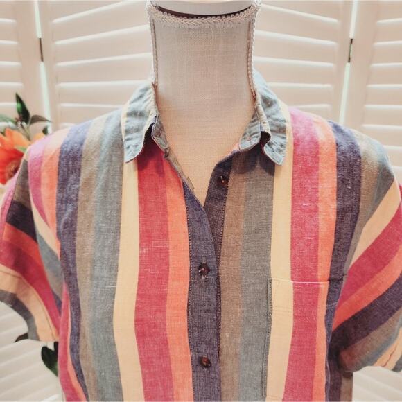 MADEWELL MULTI COLOR STRIPE SHIRT WITH TIE FRONT SIZE SMALL - Picture 2 of 6